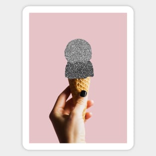 Ice cream, Silver, Hand, Woman, Girl, Fashion art, Fashion print, Scandinavian art, Modern art, Wall art, Print, Minimalistic, Modern Sticker